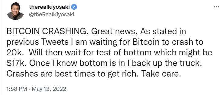 Robert Kiyosaki de papa pauvre prévoit d’acheter Bitcoin lorsque le « fond est dedans » - dit que cela pourrait être 17 000 $